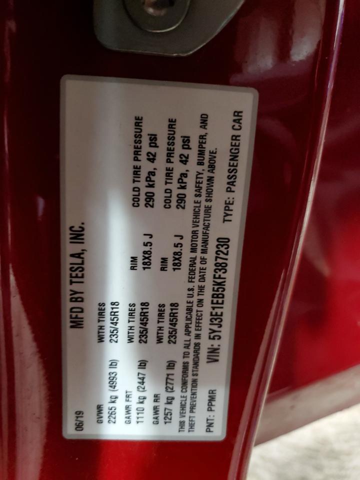 5YJ3E1EB5KF387230 2019 Tesla Model 3