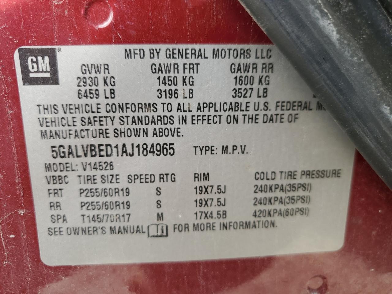 5GALVBED1AJ184965 2010 Buick Enclave Cxl