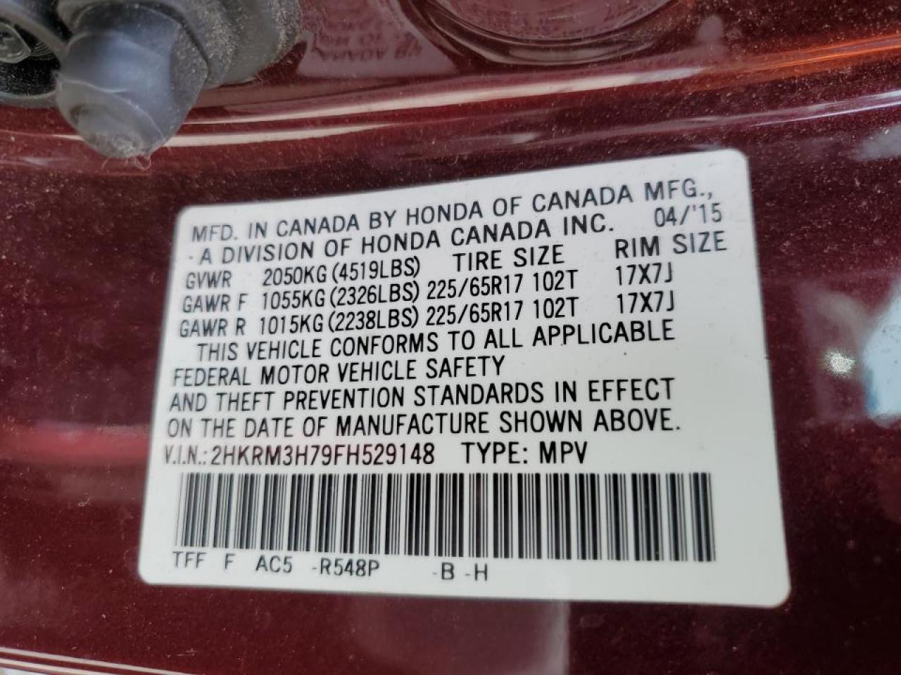 2HKRM3H79FH529148 2015 Honda Cr-V Exl