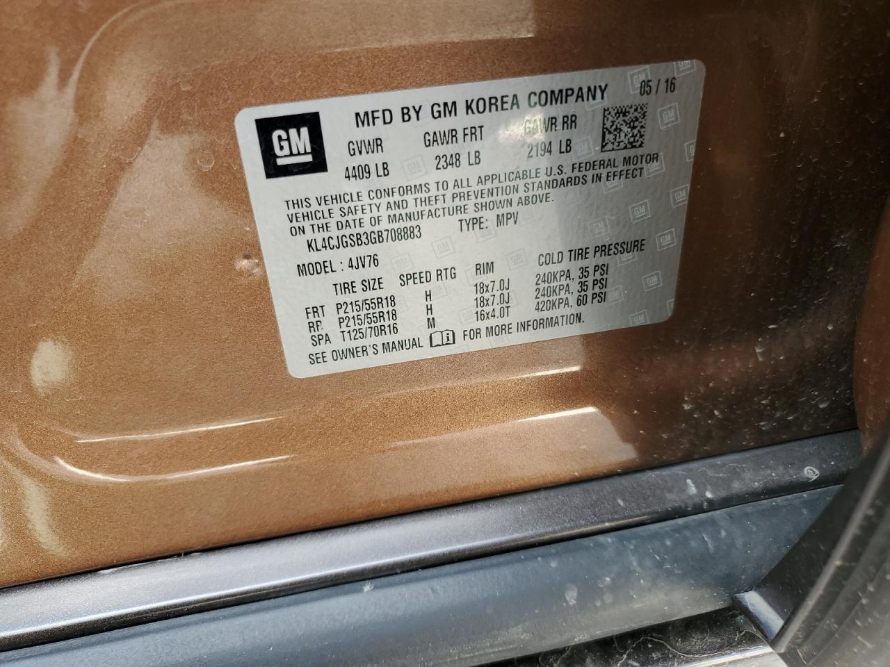 KL4CJGSB3GB708883 2016 Buick Encore