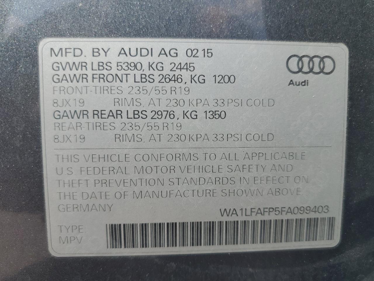 WA1LFAFP5FA099403 2015 Audi Q5 Premium Plus