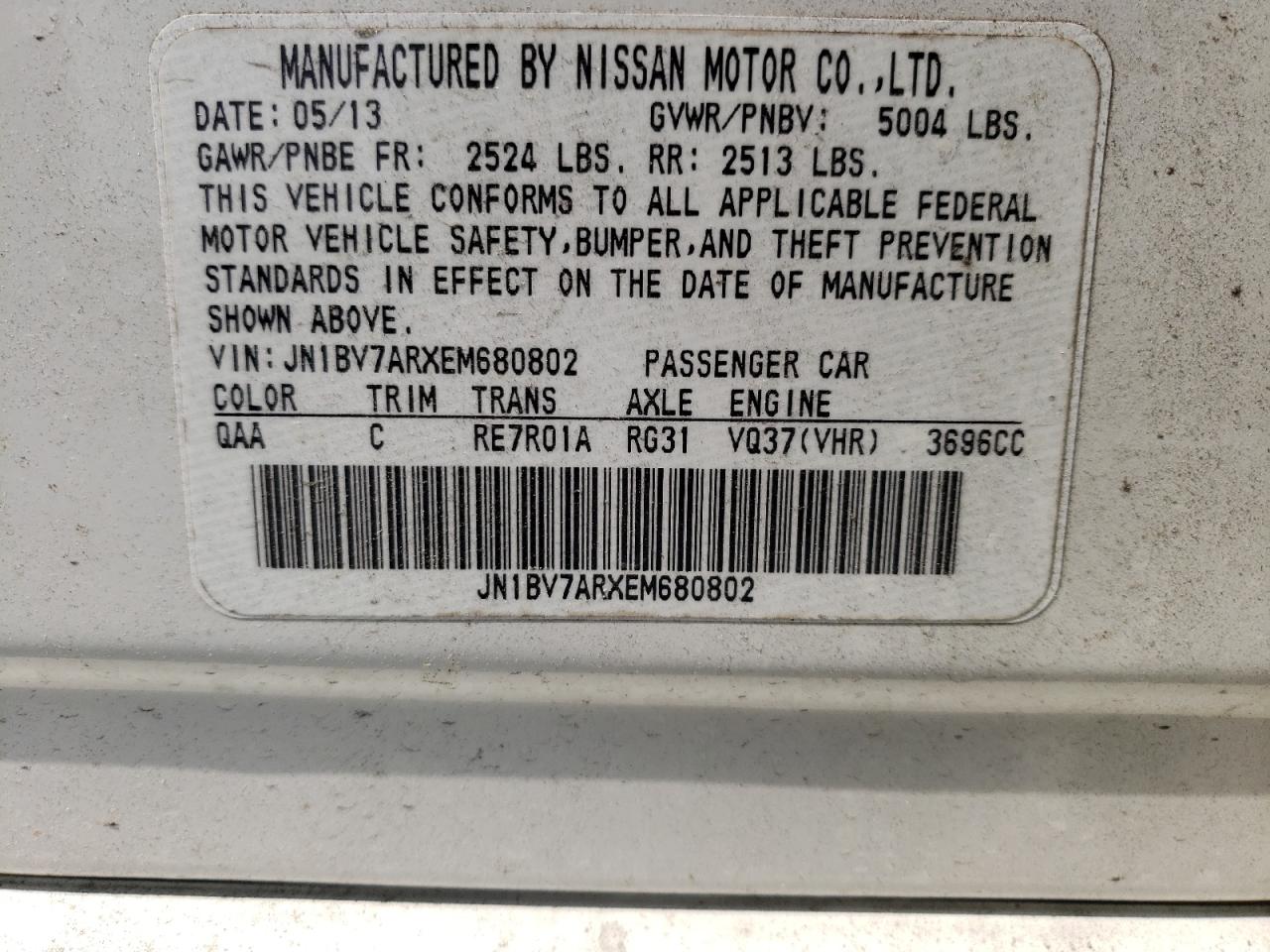 JN1BV7ARXEM680802 2014 Infiniti Q50 Base
