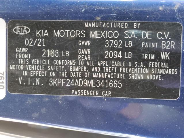 2021 Kia Forte Fe VIN: 3KPF24AD9ME341665 Lot: 56887784