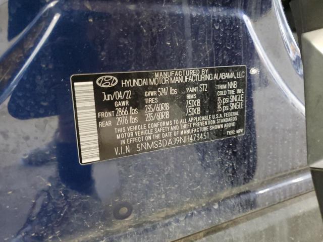 2022 Hyundai Santa Fe Sel VIN: 5NMS3DAJ9NH473451 Lot: 56618474