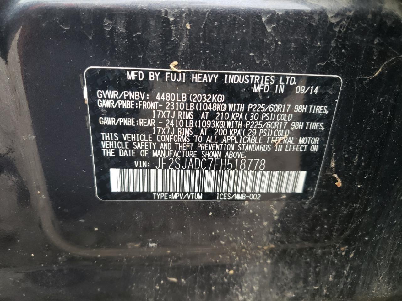 JF2SJADC7FH518778 2015 Subaru Forester 2.5I Premium