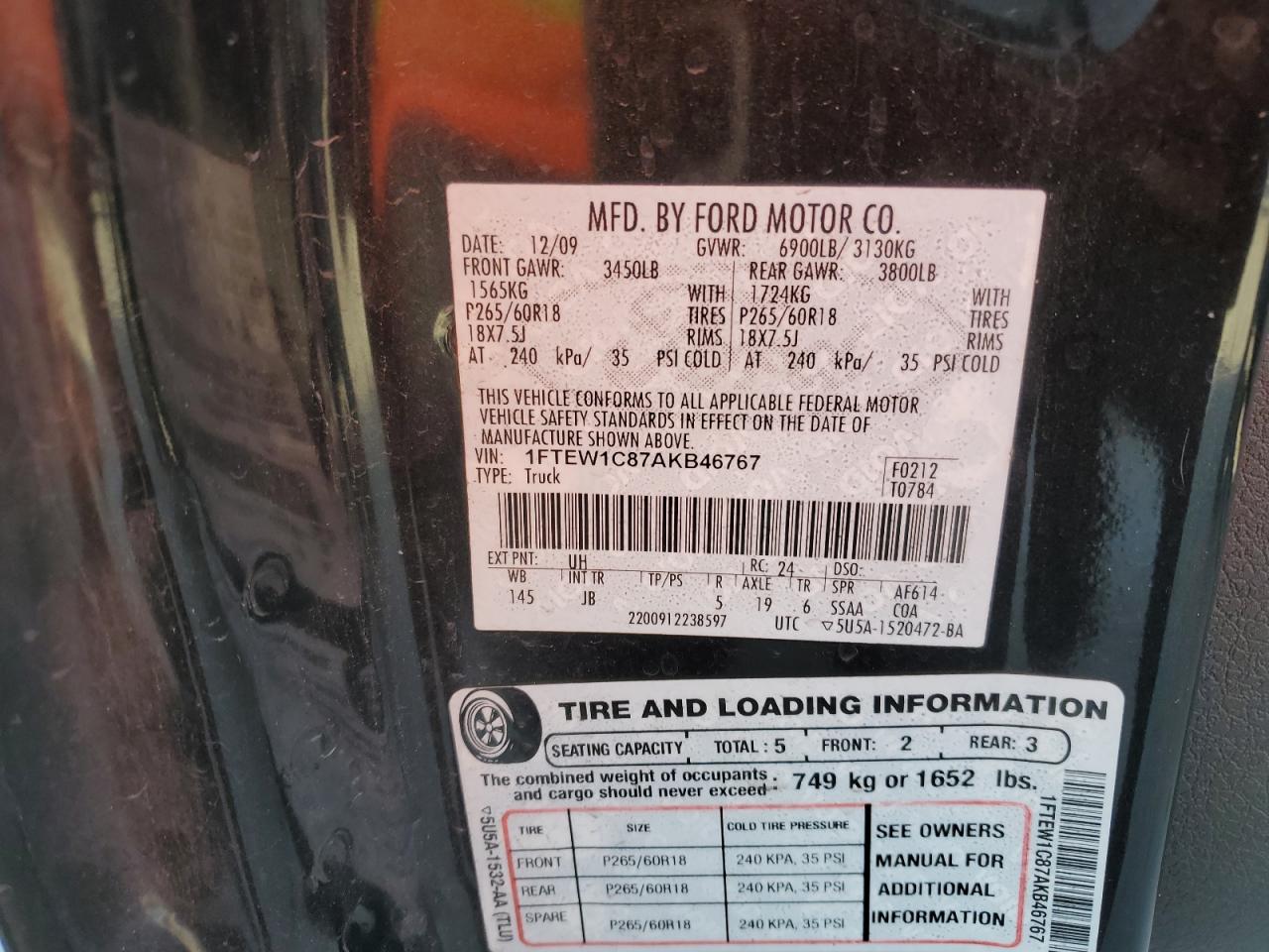 1FTEW1C87AKB46767 2010 Ford F150 Supercrew