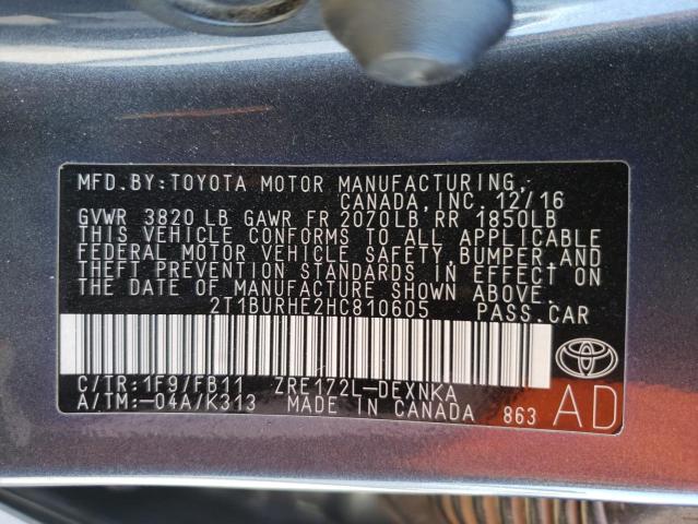 2017 Toyota Corolla L VIN: 2T1BURHE2HC810605 Lot: 54639834