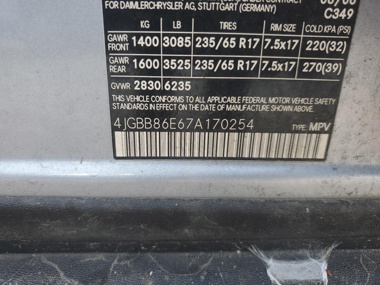 4JGBB86E67A170254 2007 Mercedes-Benz Ml 350