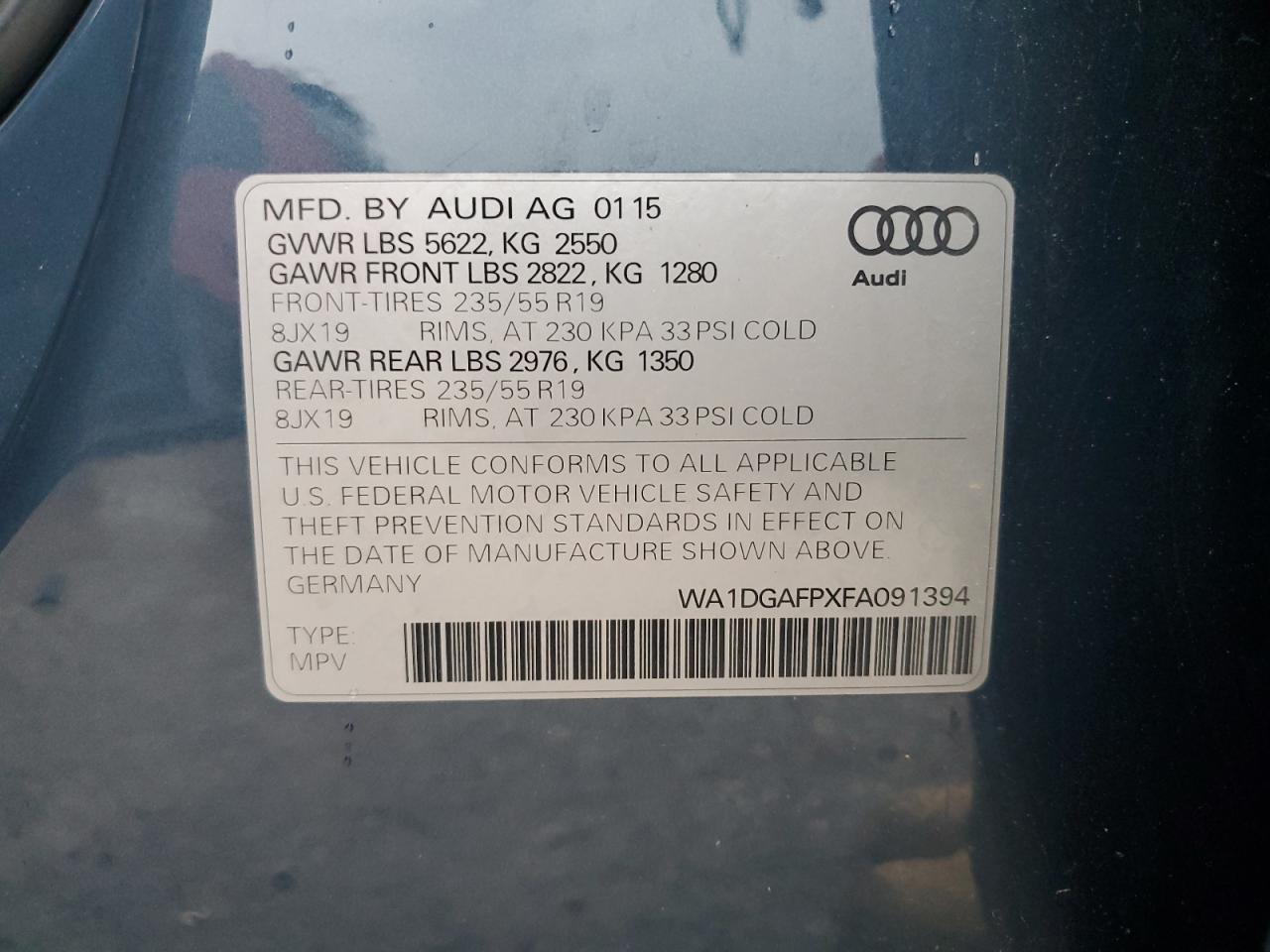 WA1DGAFPXFA091394 2015 Audi Q5 Premium Plus