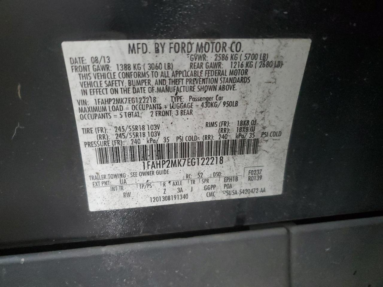 2014 Ford Taurus Police Interceptor vin: 1FAHP2MK7EG122218