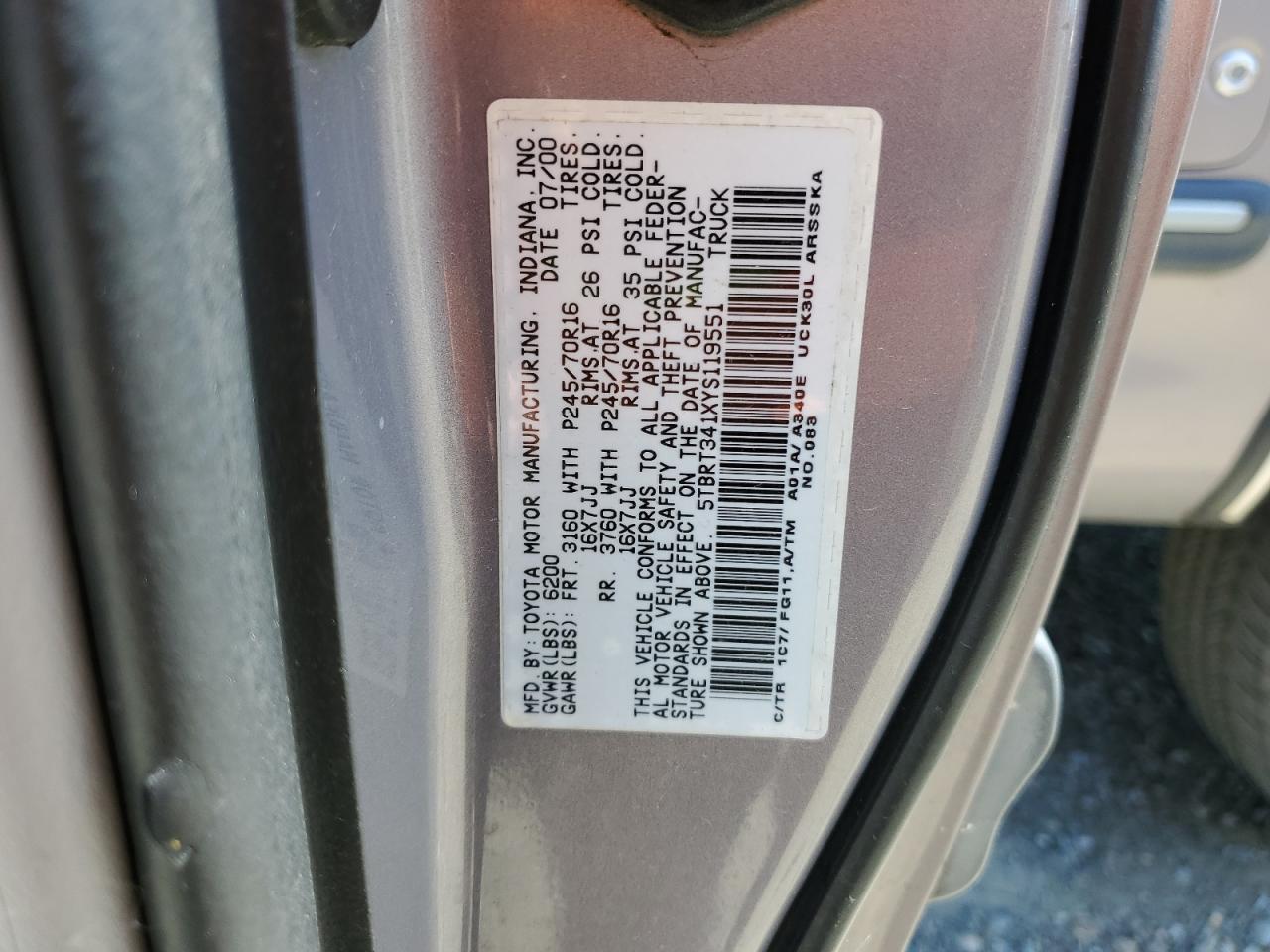 5TBRT341XYS119551 2000 Toyota Tundra Access Cab