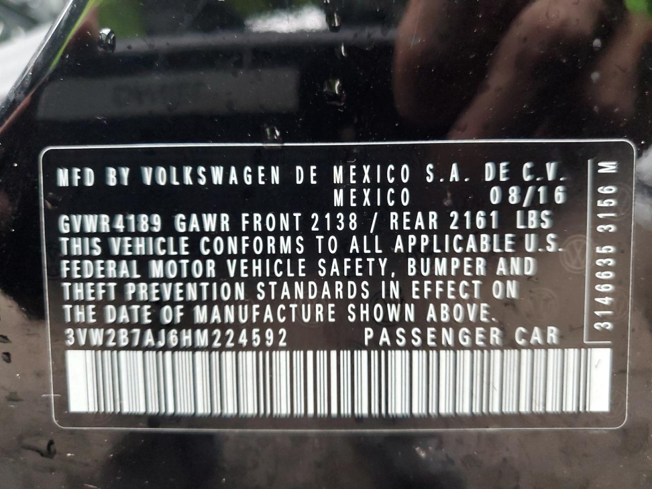 3VW2B7AJ6HM224592 2017 Volkswagen Jetta S