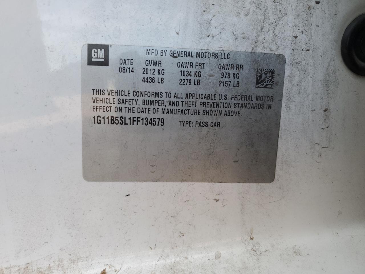 1G11B5SL1FF134579 2015 Chevrolet Malibu Ls