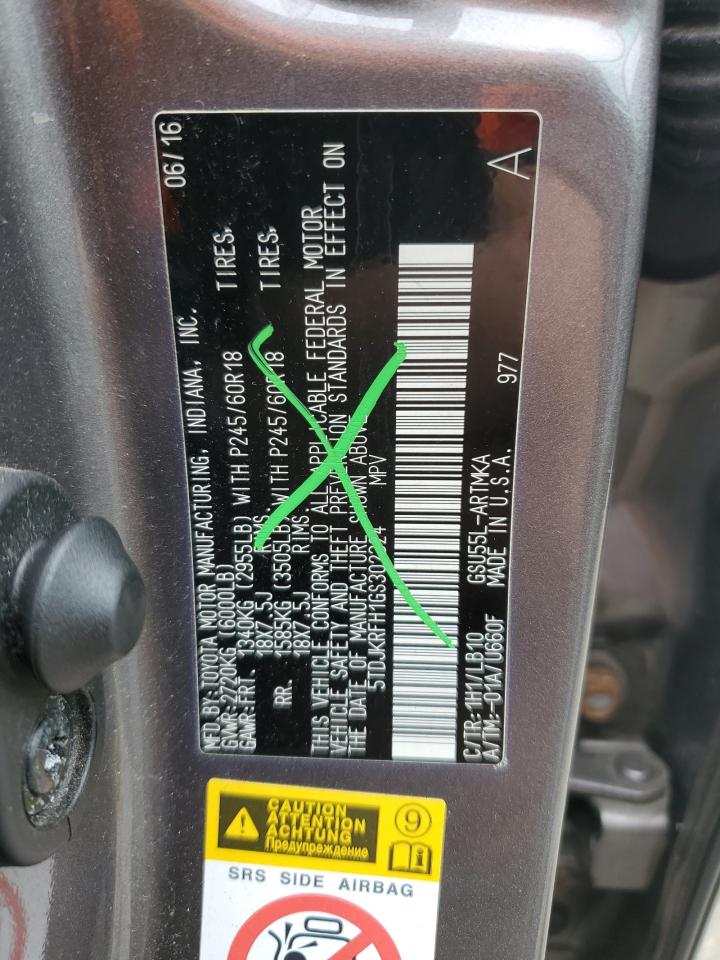 5TDJKRFH1GS302324 2016 Toyota Highlander Xle