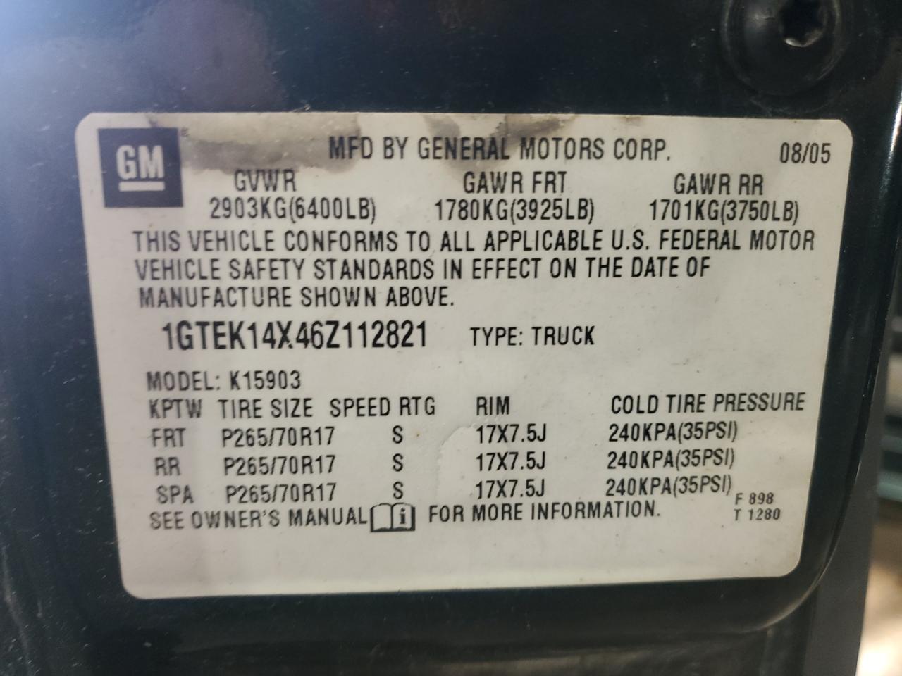 1GTEK14X46Z112821 2006 GMC New Sierra K1500