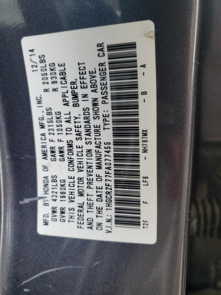 1HGCR2F77FA077455 2015 Honda Accord Ex