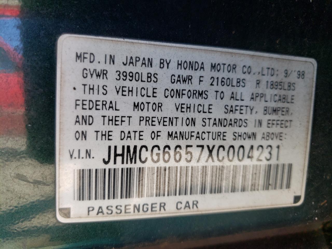 JHMCG6657XC004231 1999 Honda Accord Lx