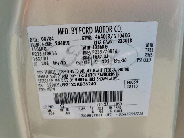 2005 Ford Escape Xlt VIN: 1FMYU93185KB36240 Lot: 56903914