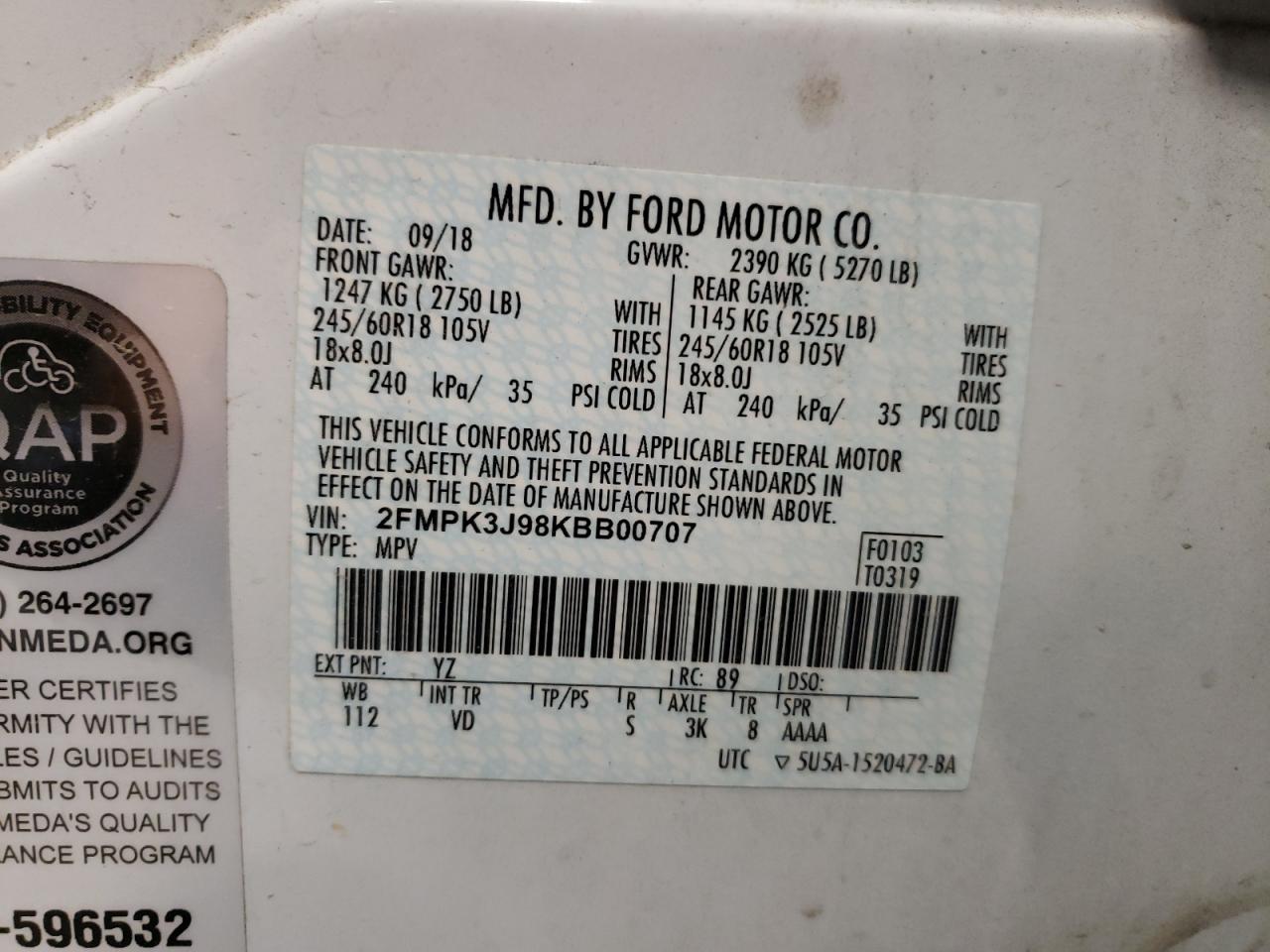 2FMPK3J98KBB00707 2019 Ford Edge Sel