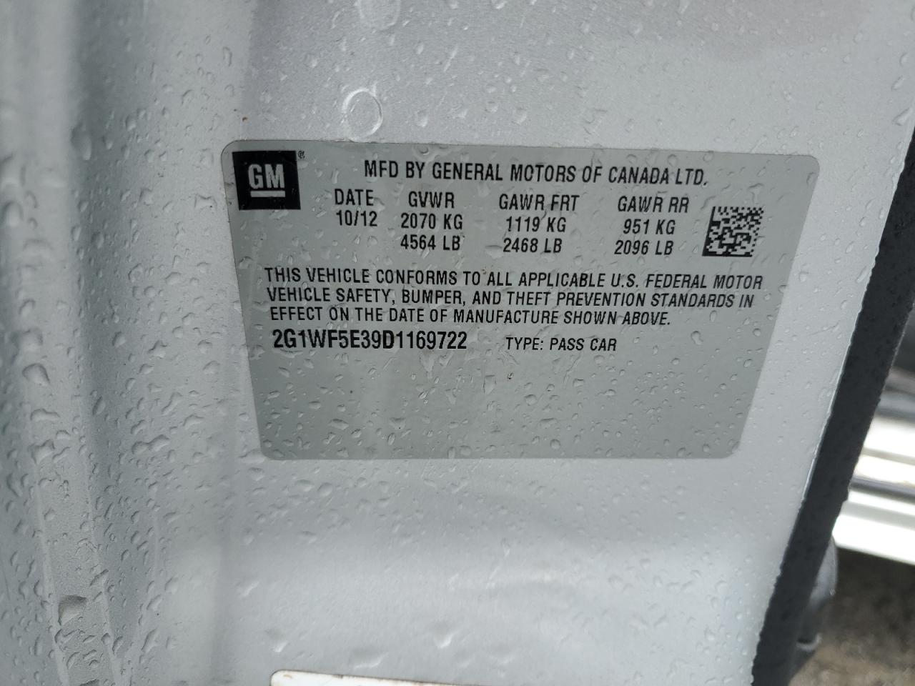 2G1WF5E39D1169722 2013 Chevrolet Impala Ls