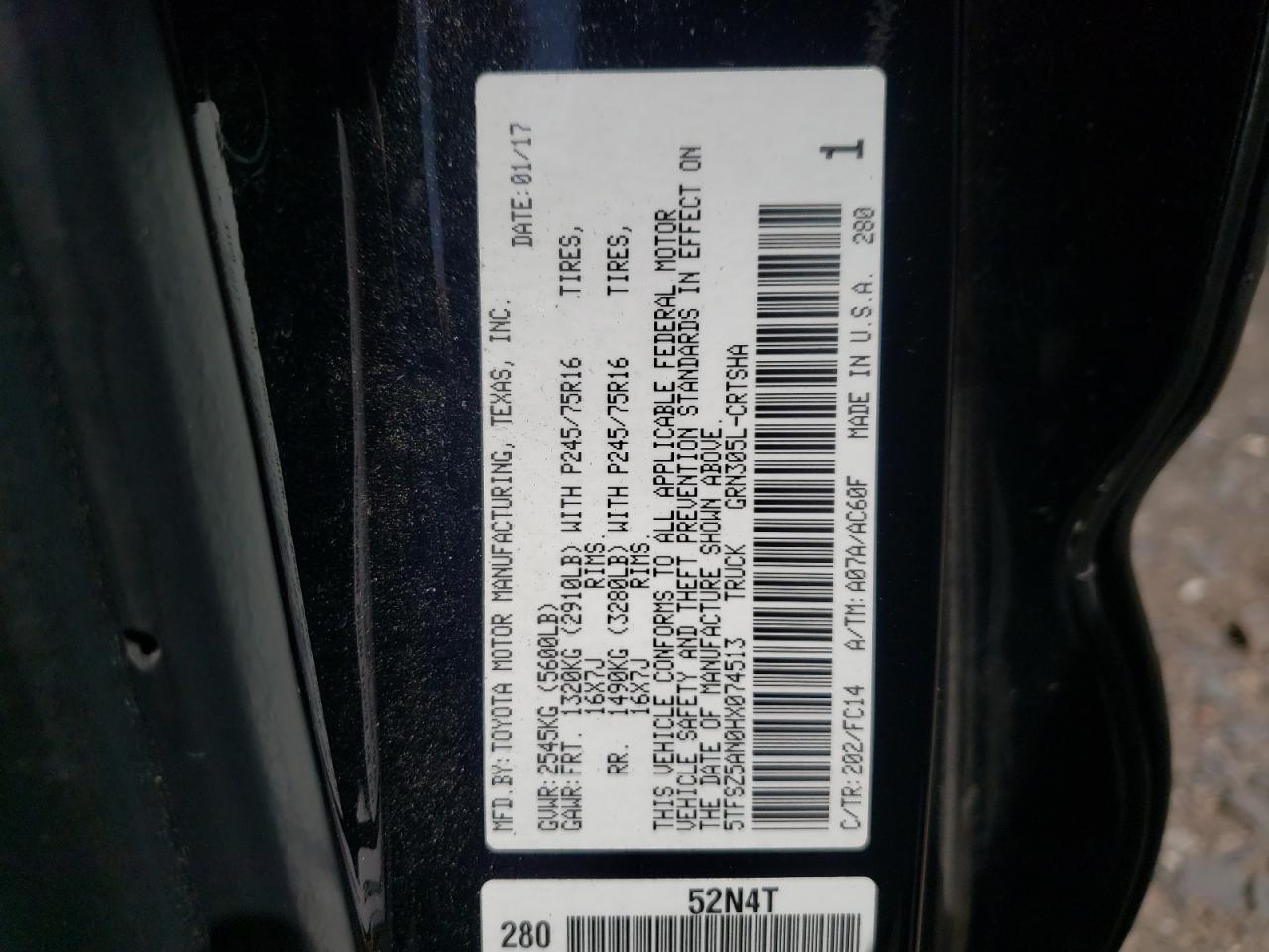 5TFSZ5AN0HX074513 2017 Toyota Tacoma Access Cab