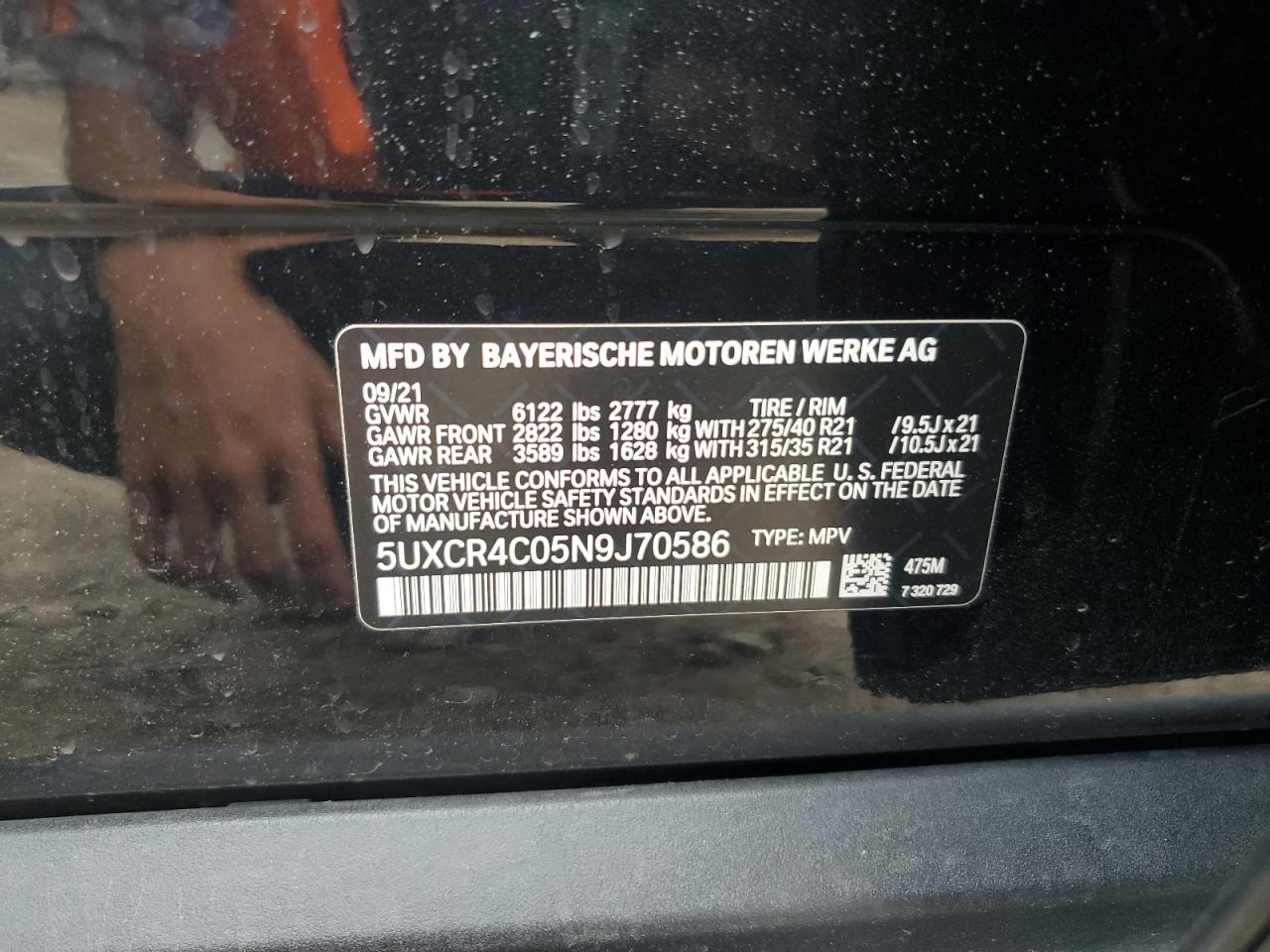 5UXCR4C05N9J70586 2022 BMW X5 Sdrive 40I