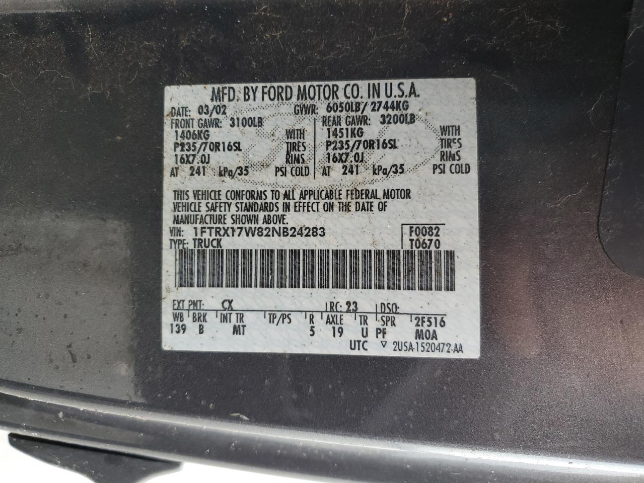 1FTRX17W82NB24283 2002 Ford F150