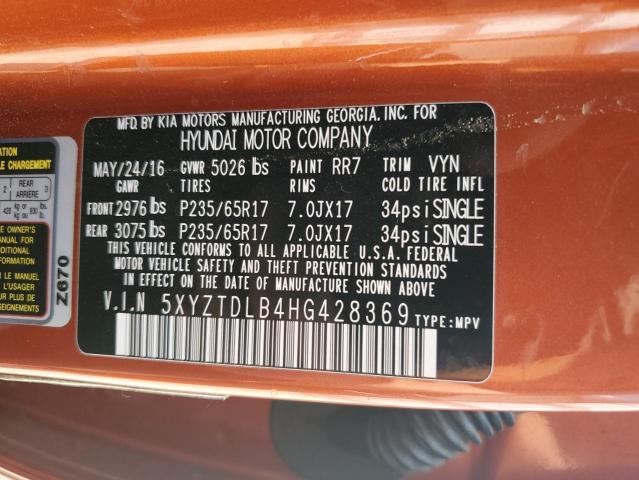 2017 Hyundai Santa Fe Sport VIN: 5XYZTDLB4HG428369 Lot: 57362124