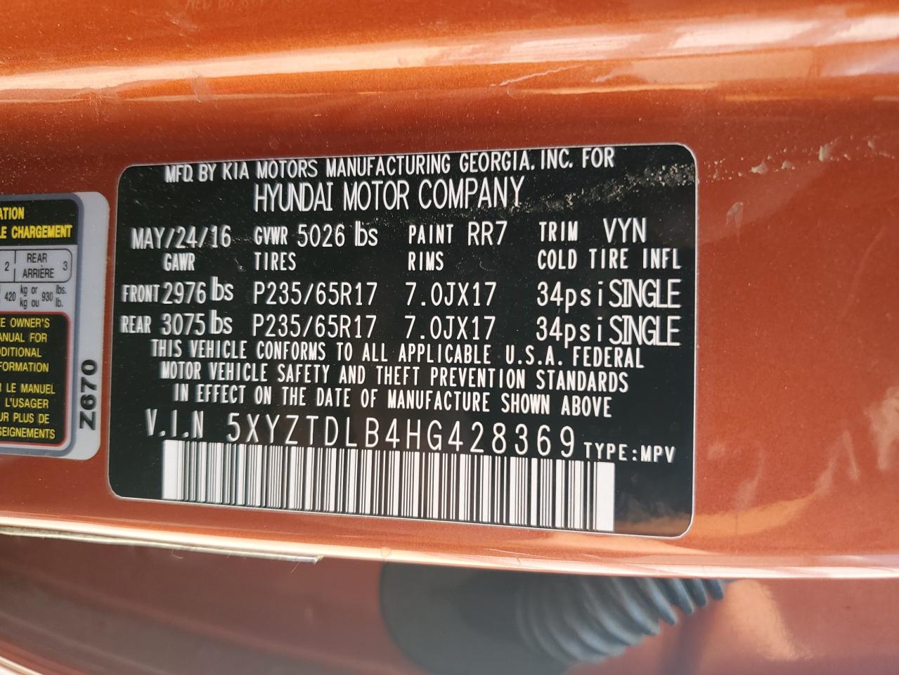 5XYZTDLB4HG428369 2017 Hyundai Santa Fe Sport