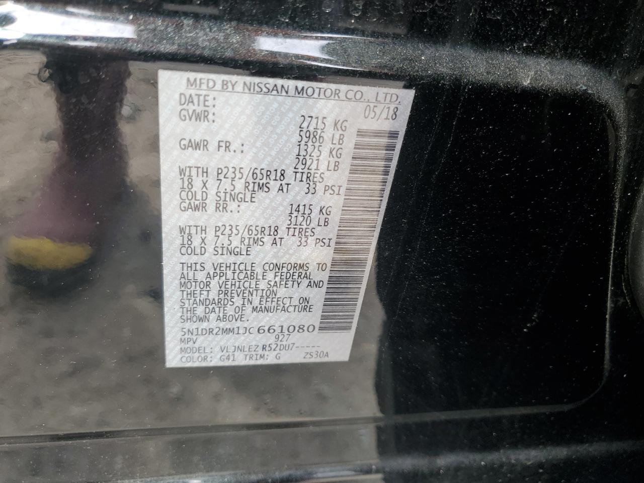 5N1DR2MM1JC661080 2018 Nissan Pathfinder S