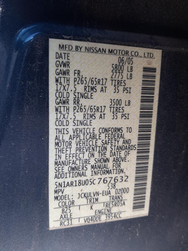 5N1AR18U05C767632 2005 Nissan Pathfinder Le