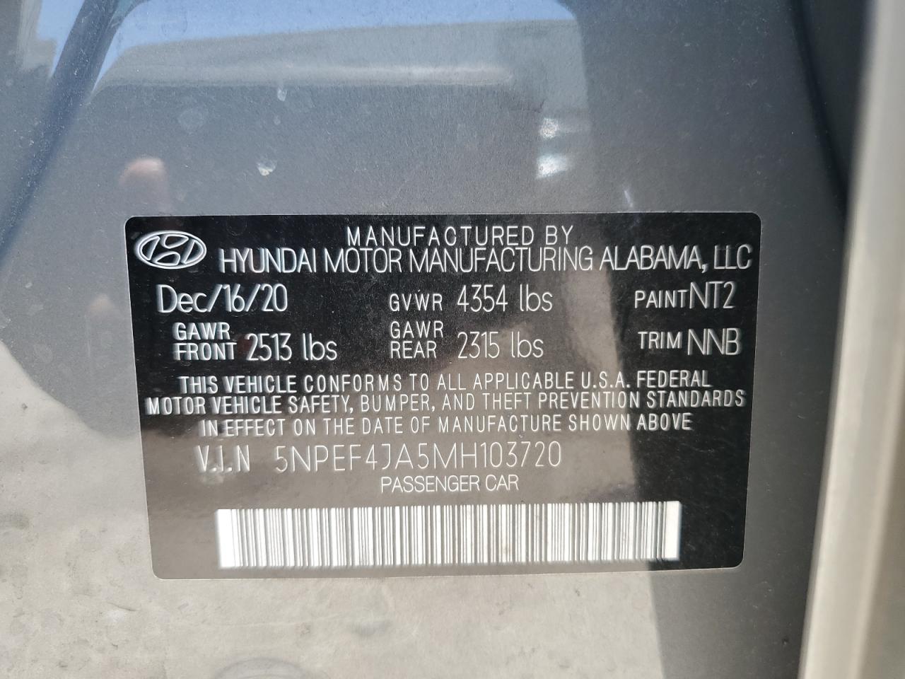 2021 Hyundai Sonata Sel vin: 5NPEF4JA5MH103720