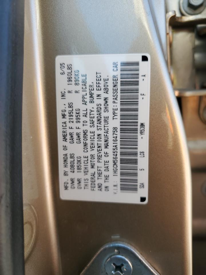 1HGCM56455A164758 2005 Honda Accord Lx