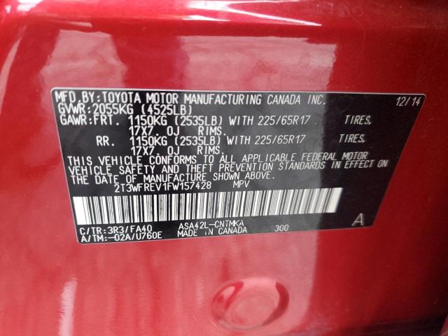 2015 Toyota Rav4 Xle VIN: 2T3WFREV1FW157428 Lot: 55209154