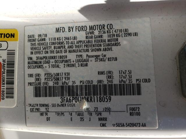 VIN 3FA6P0LU0KR118059 2019 Ford Fusion, SE no.12