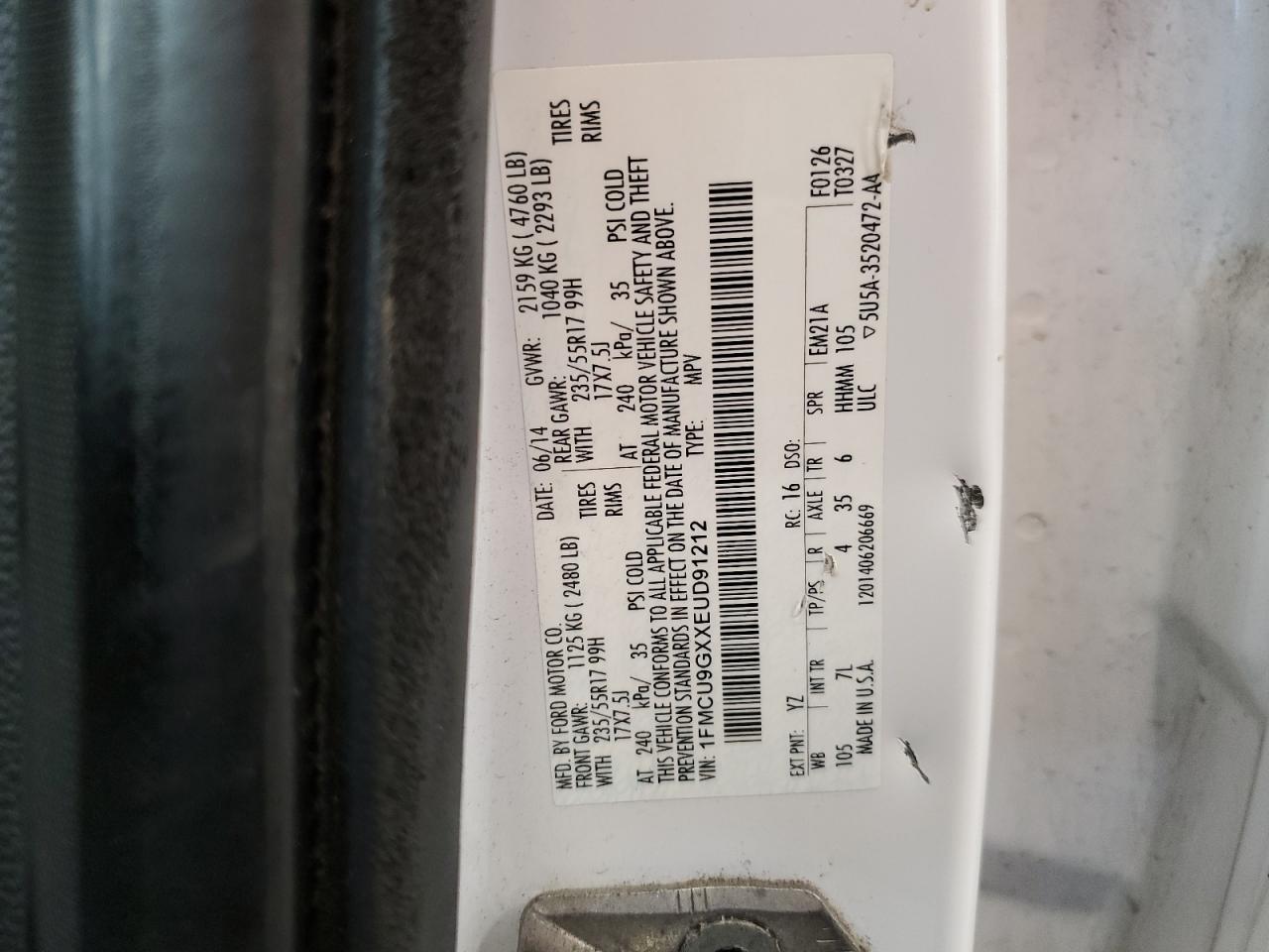 1FMCU9GXXEUD91212 2014 Ford Escape Se