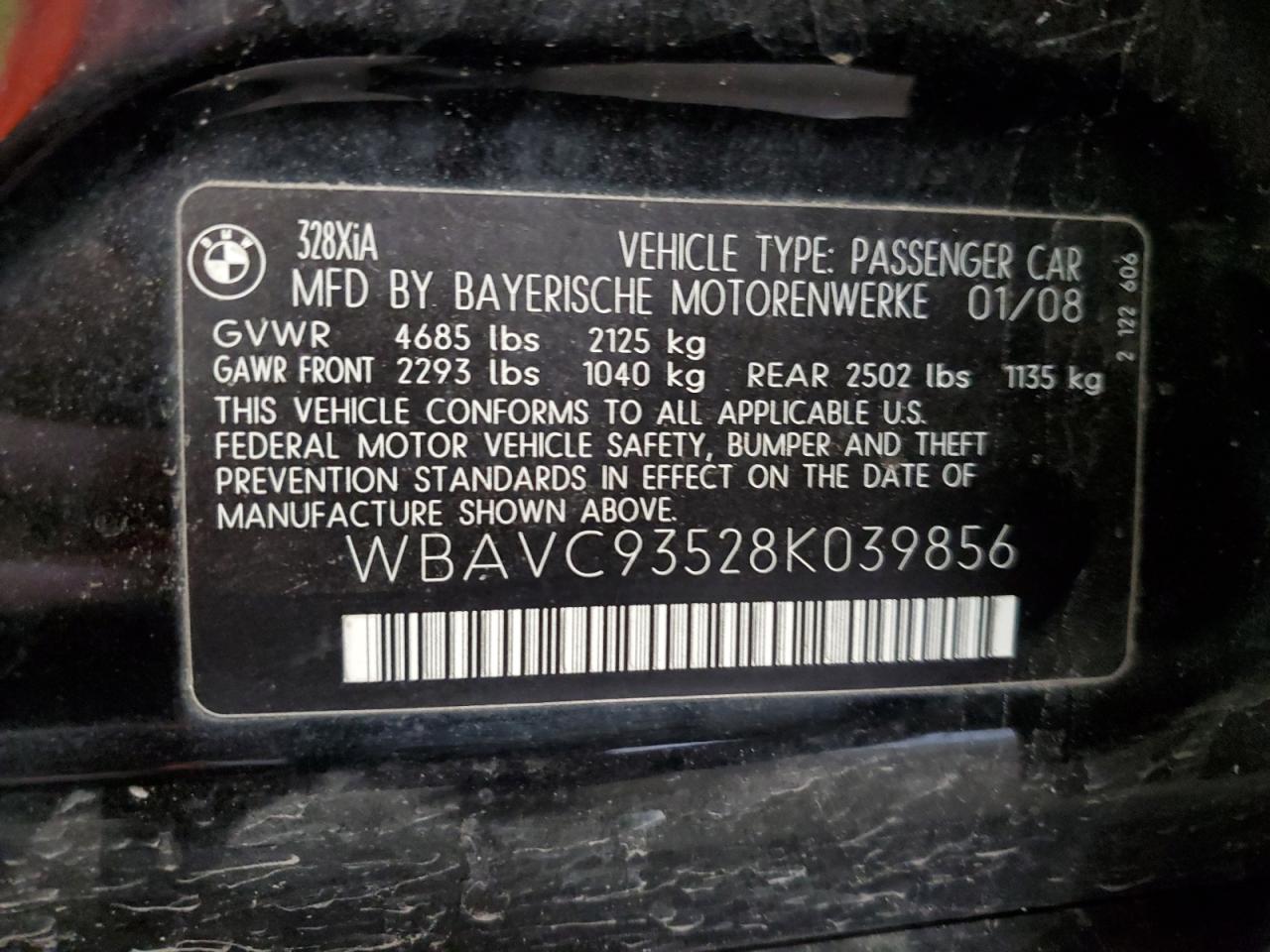 WBAVC93528K039856 2008 BMW 328 Xi