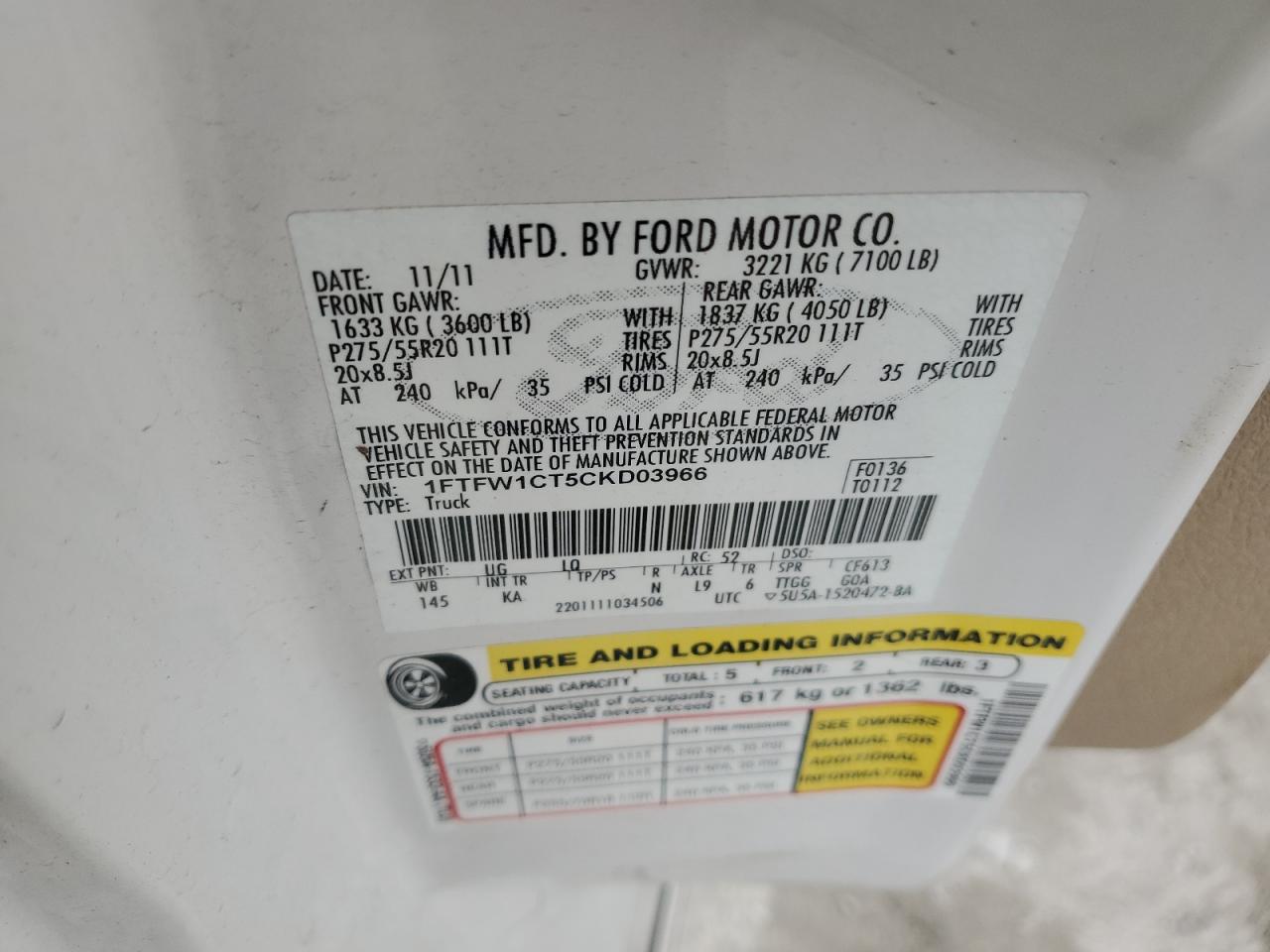 1FTFW1CT5CKD03966 2012 Ford F150 Supercrew