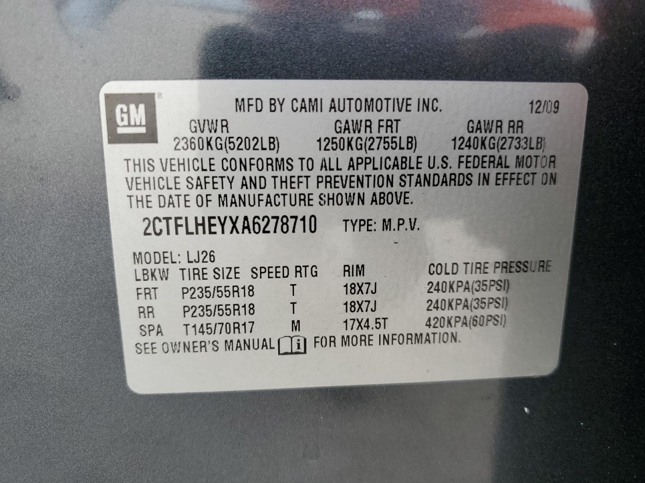 2CTFLHEYXA6278710 2010 GMC Terrain Slt