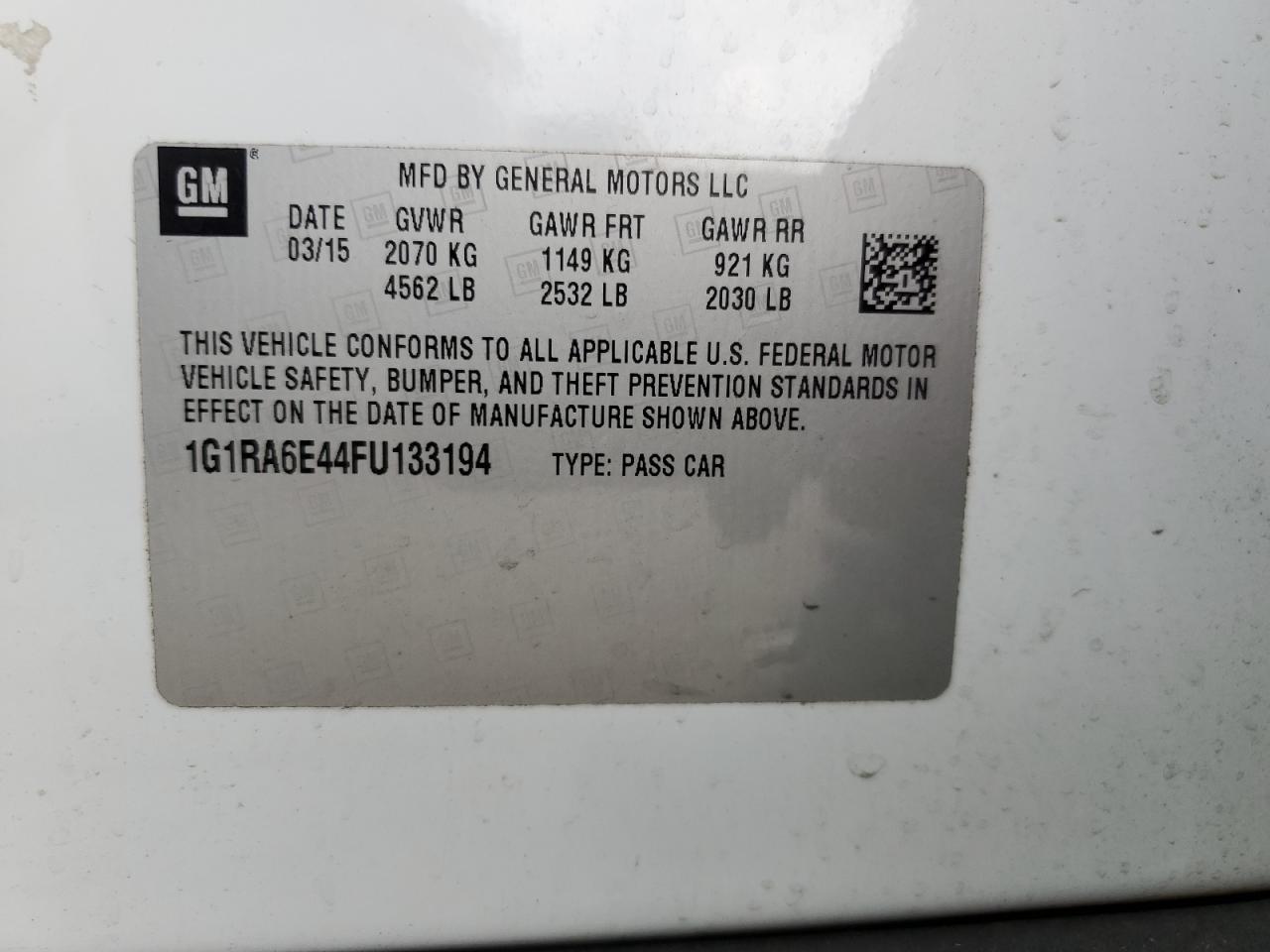 1G1RA6E44FU133194 2015 Chevrolet Volt