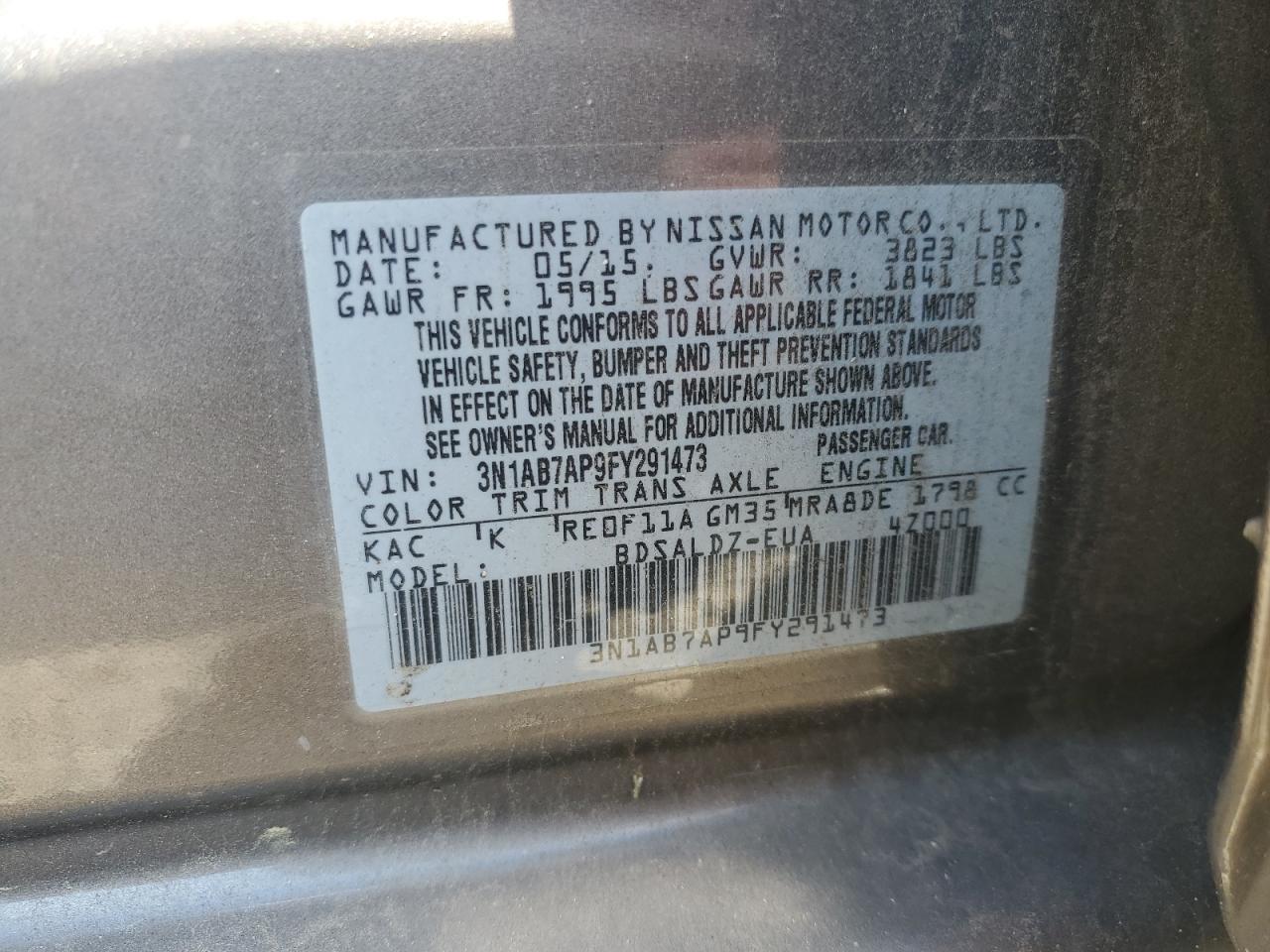 3N1AB7AP9FY291473 2015 Nissan Sentra S