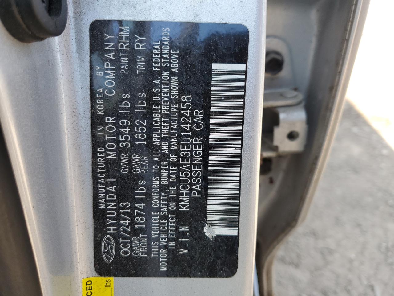 KMHCU5AE3EU142458 2014 Hyundai Accent Gls