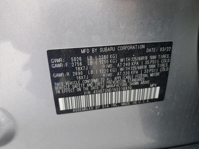 2022 Subaru Outback Limited Xt VIN: 4S4BTGND1N3218910 Lot: 55945034