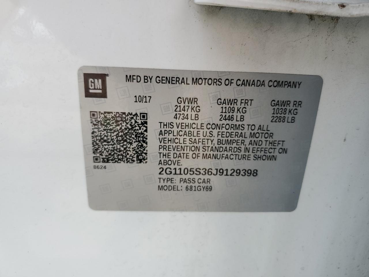 2G1105S36J9129398 2018 Chevrolet Impala Lt