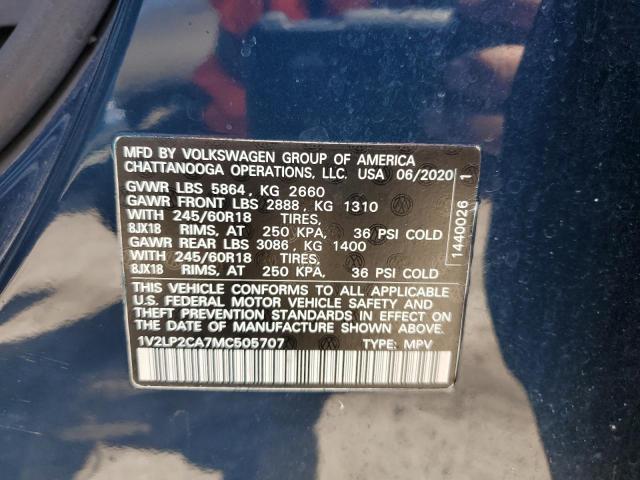 2021 Volkswagen Atlas Se VIN: 1V2LP2CA7MC505707 Lot: 53970824