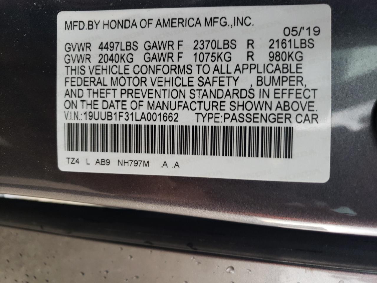 19UUB1F31LA001662 2020 Acura Tlx