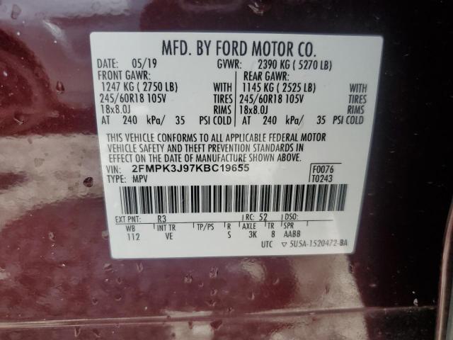 2019 Ford Edge Sel VIN: 2FMPK3J97KBC19655 Lot: 57121004