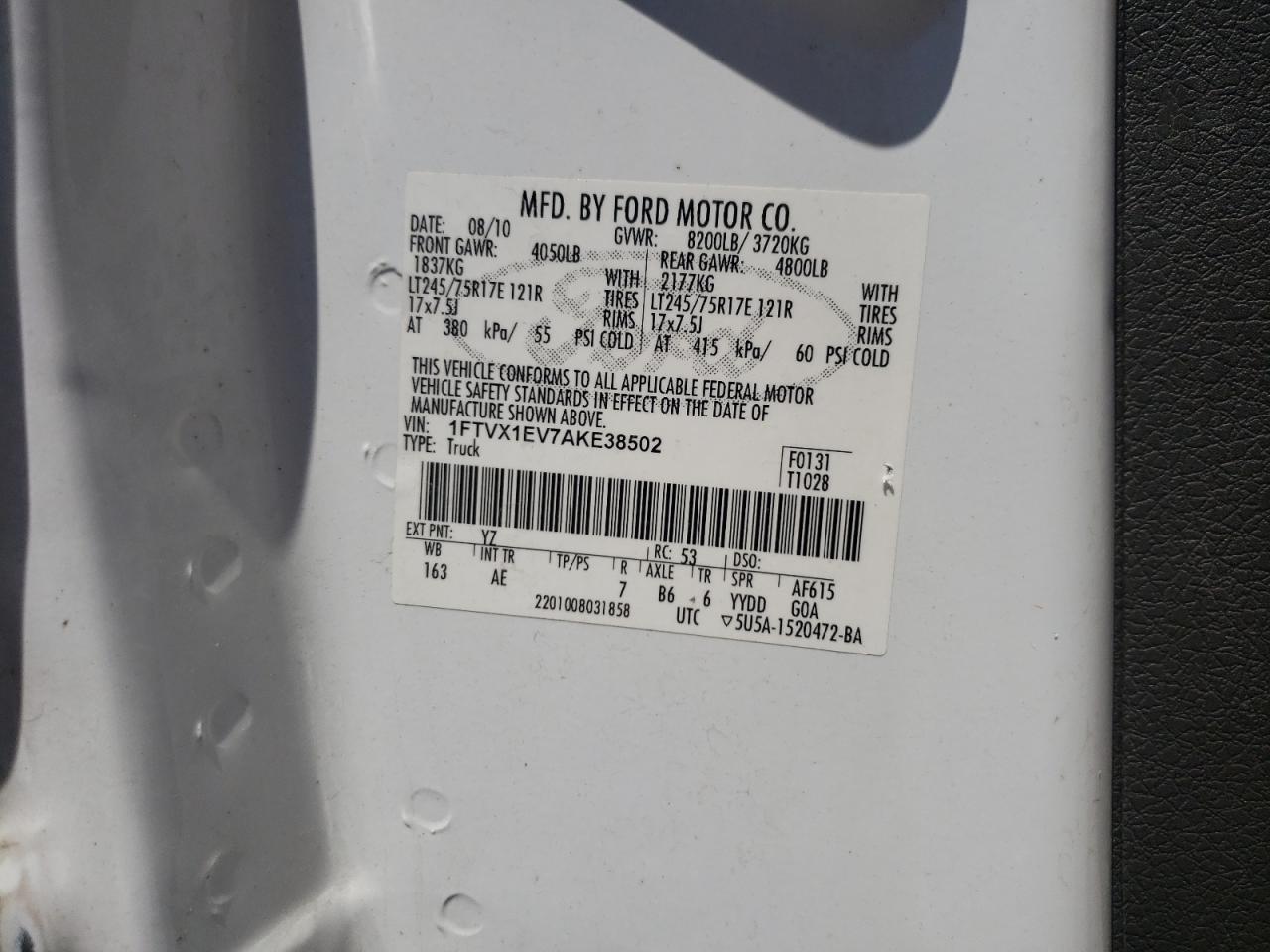 1FTVX1EV7AKE38502 2010 Ford F150 Super Cab