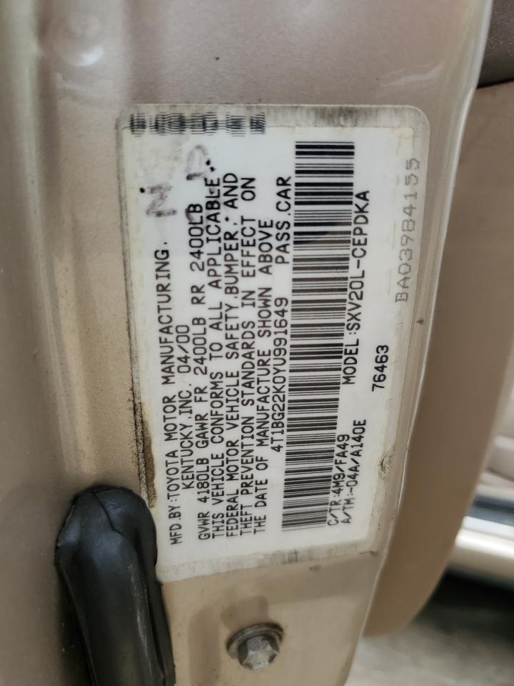 4T1BG22K0YU991649 2000 Toyota Camry Ce