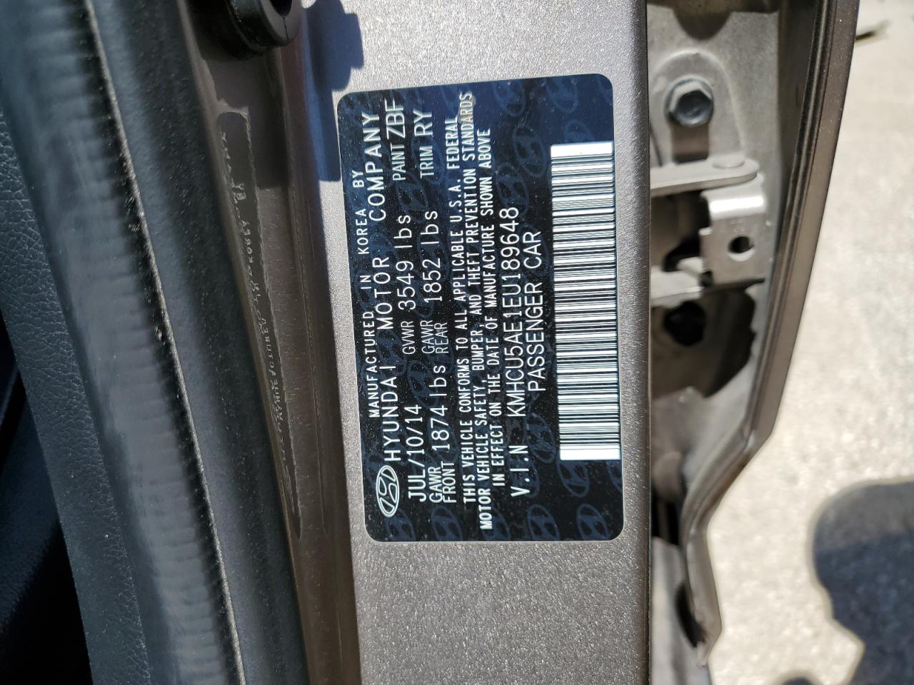 KMHCU5AE1EU189648 2014 Hyundai Accent Gls